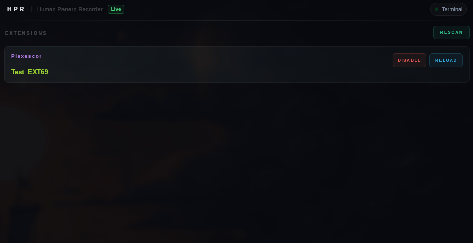 HPR Extensions view showing extension logs and runtime details